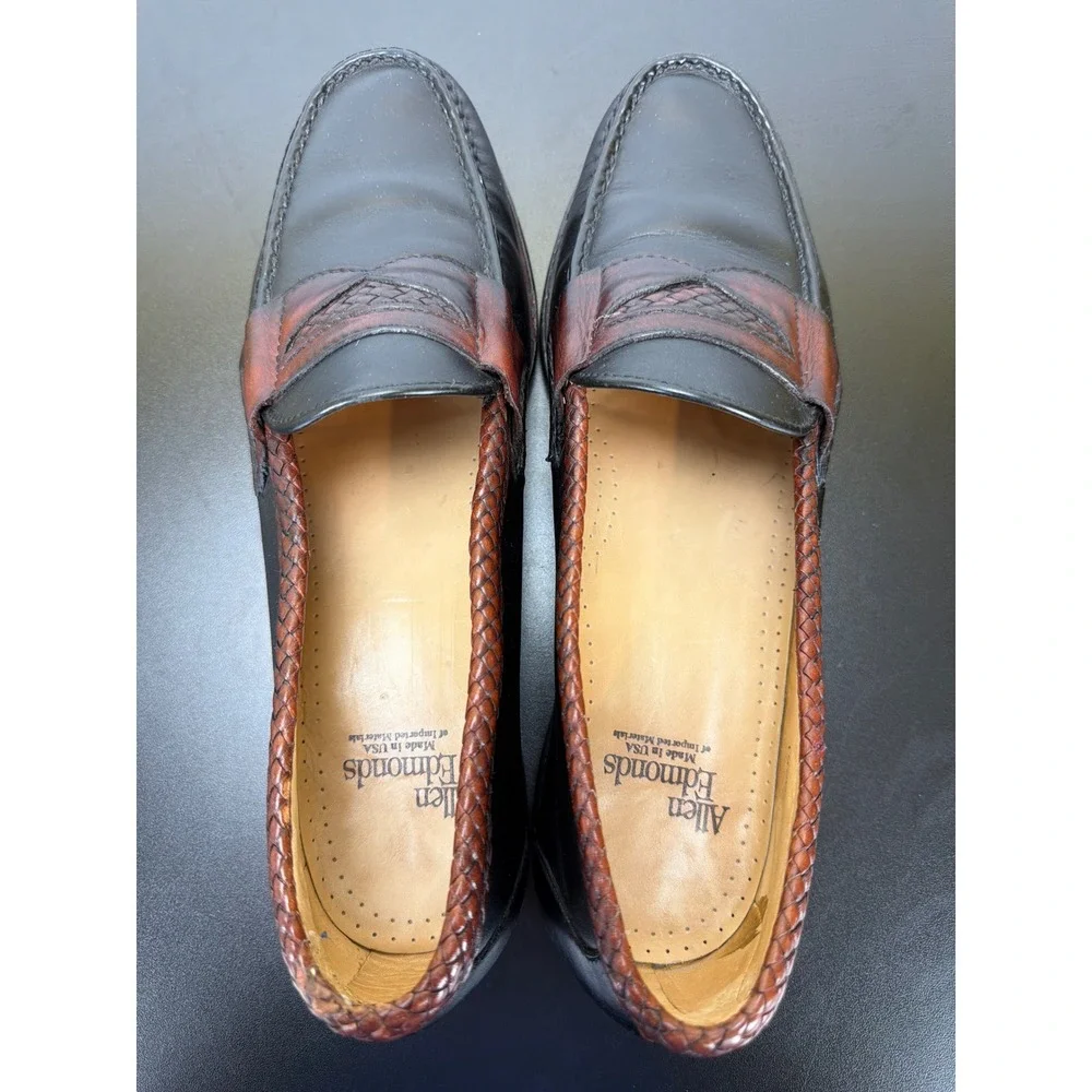 Allen Edmonds Newcastle Leather Black Brown Two Toned Slip On Loafers 10.5B